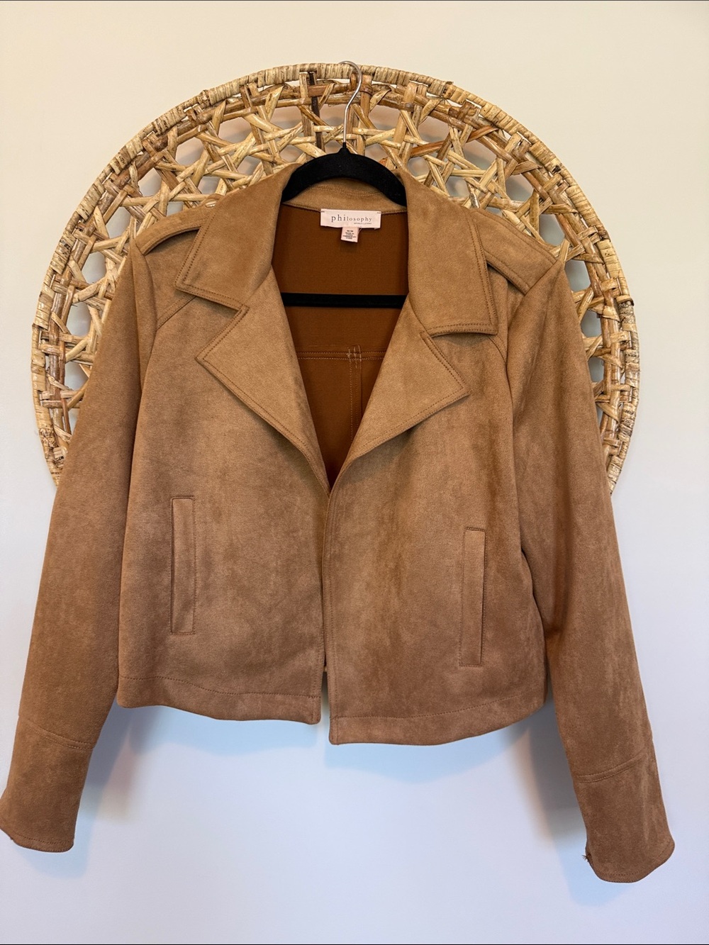 Philosophy soft faux suede moto jacket in camel